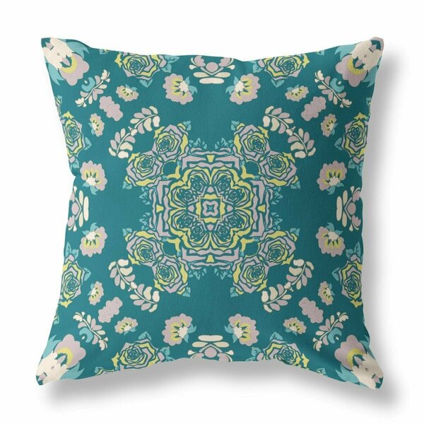 Homeroots 20 in. Wreath Indoor & Outdoor Zippered Throw Pillow Green Teal & Yellow 411287